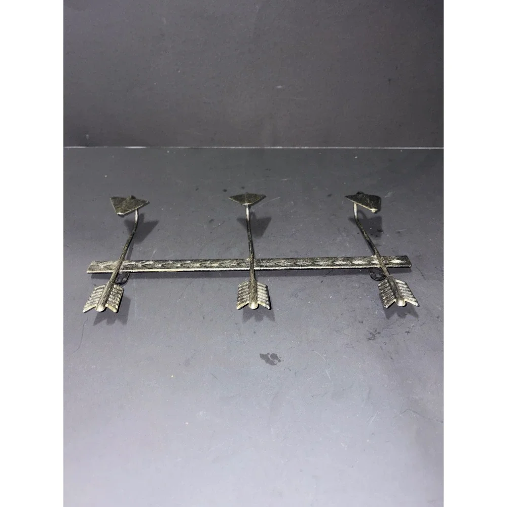 Rustic Metal Arrow Wall Hook Rack 3 Hook Antique Silver Southwestern Lodge Decor